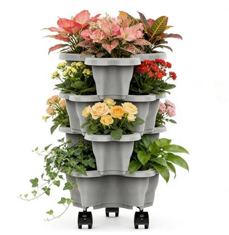 Nevalerra Erdbeer-Turmpflanzgefäß, klein | Stapelbarer Blumentopf mit sicherem Wasserablauf | Erdbeer-Turmpflanzgefäß | Für Garten, Hof, Balkon, Terrasse, Wohnung