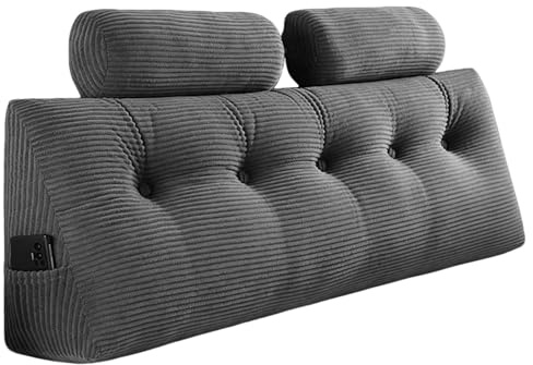 Caossuixin 120 x 50 x 20 cm, väggkudde med rund kudde, stor kilkudde, ryggkudde för säng och soffa med tvättbart örngott och praktiskt sidofack, ergonomisk soffkudde för läsning och arbete