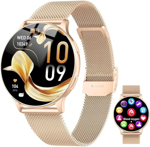 Smartwatch Damen, 1.32 AMOLED Smart Watch Telefonfunktion, Herzfrequenz Schlafmonitor SpO2 Schrittzähler Uhr Damen, 120+Sportmodi Fitnessuhr, IP68 Wasserdicht Fitness Tracker für iOS Android Roségold