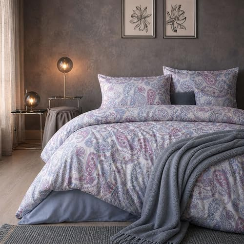 ZIRVEHOME Bettwäsche 135x200 cm 2-teilig – 1x Bettbezug 135x200 + 1x Kissenbezug 80x80 – Baumwolle Renforcé – Paisley Muster in Blau Rosa – Weich, Atmungsaktiv & Pflegeleicht – Blau Paisley