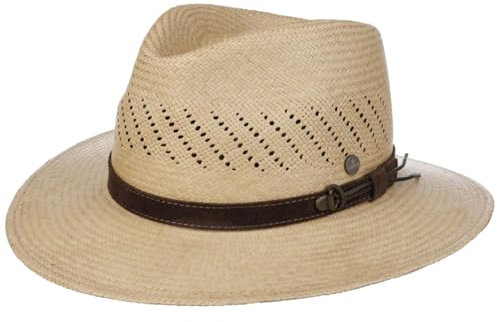 Lierys Chapeau Air Panama Femme/Homme - Made in Ecuador Traveller en Paille pour Homme avec Bandeau Cuir, Cuir Printemps-été Été - XL (61-62 cm) Nature