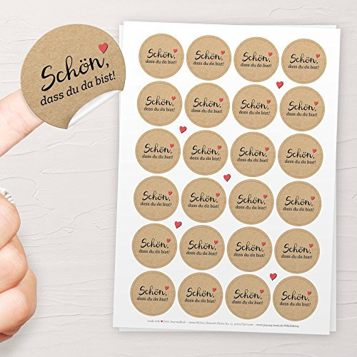 48x Aufkleber Schön, dass du da bist - Vielseitig einsetzbar: Hochzeit, Geburtstag, Gastgeschenk u.v.m. - 4cm, rund, matt, selbstklebend