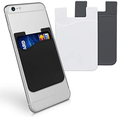 kwmobile 3X Tarjetero para móvil - Funda para Tarjetas de Silicona - Tarjetero para Pegar en la Parte Trasera - Negro/Gris/Blanco
