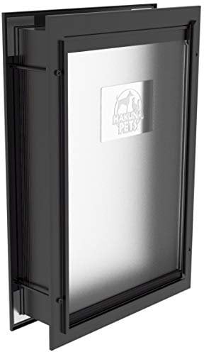 Hakuna Pets Deluxe Aluminum Pet, Cat and Dog Door with 2-Way Locking Panel for Screens, Doors and Walls up to 2.8 Thick, Small, Black