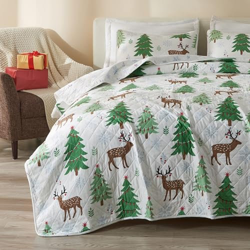 Great Bay Home 3-teiliges Weihnachts-Bettwäsche-Set mit Kissenbezügen, wendbar, Tagesdecke, Decke mit Urlaubsmuster, Kollektion Holly (King)