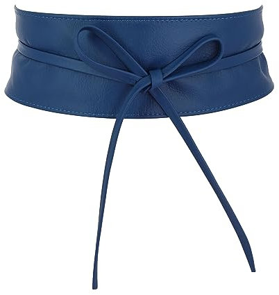 FASHIONGEN - Echtem Rindsleder Vollnarbenleder Obi Gürtel für Damen, Bindgürtel, CASSIANE - Blau, S-M