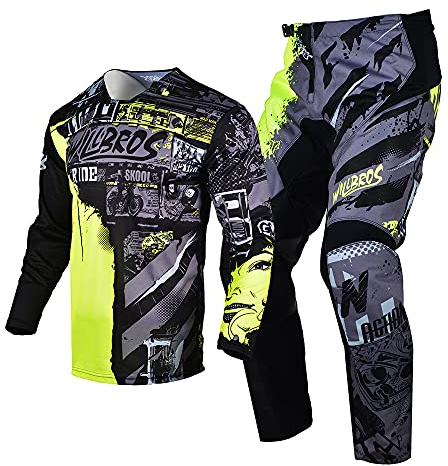 Willbros Youth Jeunesse Motocross Gear Set MX Ensemble Pantalon en Jersey Enfants Enfants Combinaison de Course Off-road Moto Garçons Filles Green YL