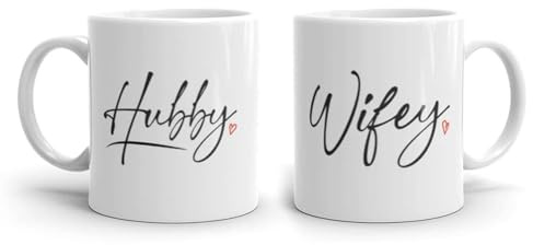 DV DESIGN Set of 2 Hubby & Wifey Mugs - Husband Wife Wedding Partner Marriage Love Heart Joke Mr Mrs His Hers Mug Ceramic Present Gift #78802