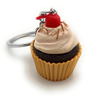 H-Customs Cupcake Muffin Gebäck mit Kirsche Schlüsselanhänger Anhänger braun