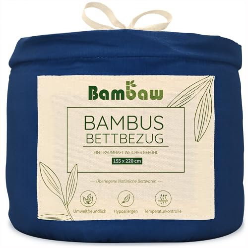Bambaw Bambus Bettwäsche 155 x 220 cm, nachhaltiger Bettbezug aus Bambus, Bettwäsche weich in Hotelqualität, kühlender Bettbezug 155x220 Sommer (Marineblau)