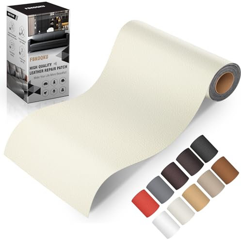 FBKOQKU Pelle Adesiva per Riparazioni Autoadesivo, 10 x 200 cm Patch di Riparazione in Pelle,Ecopelle Adesiva per Divani, Sedili Auto, Mobili, Borse, Giacche (Bianco avorio)