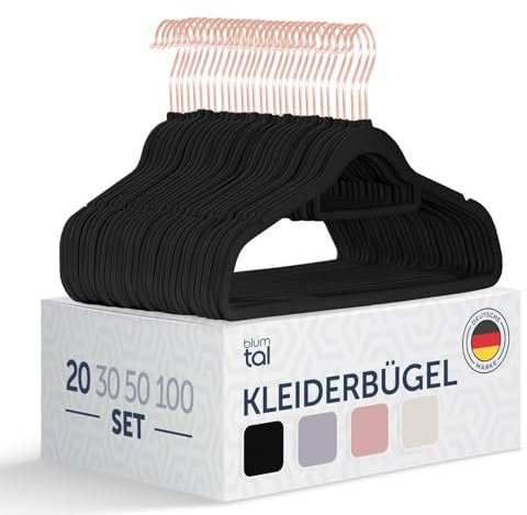 Blumtal Kleiderbügel 20 Stück - Kleiderbügel Samt 360° drehbar und belastbar - Kleiderbügel platzsparend und rutschfest - Kleiderbügel Schwarz mit Samtbezug - Samtbügel - Kleiderbügel Samt Schwarz