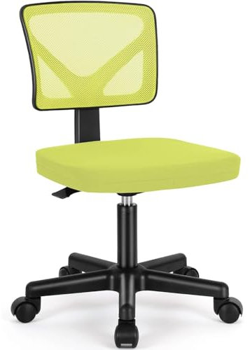 DUMOS Klein Bürostuhl ohne Armlehne - EIN Bequemer Schreibtischstuhl, Lendenwirbelstütze Drehstuhl mit Rollen, Bürosessel Geeignet für Büro, Studie, Wohnzimmer und andere Umgebungen (Grün)