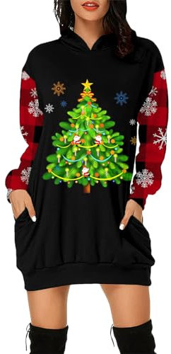 Pulloverkleid Oversize Pullover Damen Weihnachten Kleid Silvester Damen Sexy Weihnachts-Shirt Damen Langarm Frauen Ab 50 Winterkleid Damen Midi
