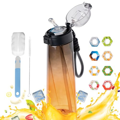 Air Gourde Up 850 ML, Bouteille Air Gourde Up Gourde Sport Paille avec 8 Stochastique Pods de Gout Gourde Aromatisée Air Gourde Up Tritan Water Bottle Fitness (Noir Orange)