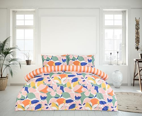 Sleepdown Abstract Floral Reversible Duvet Set – Super Soft, Lightweight, 100% Polyester Microfibre, Popper Fastening 1 Duvet Cover and 1 Pillowcase, 2-Pcs Bedding Set, (Single, 135 X 200 cm, Multi)