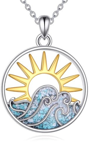 Sonnen Kette für Damen 925 Sterling Silber Sonnen Wellen Anhänger Halskette Türkis Schmuck Geschenk (Sonne)