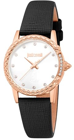 Just Cavalli Analoge Quarzuhr für Damen mit Lederarmband JC1L310L0035, Silber/schwarz, Mode