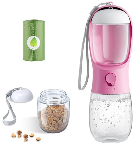 3 in 1 Portable Dog Water Bottle with Food Container and Waste Bag, Multifunctional Pet Travel Water Dispenser Water Bottle for Outside Drinking and Eating,Suitable for Puppy and Cats