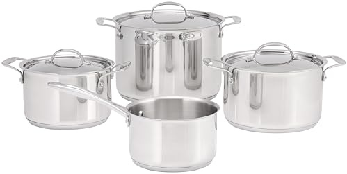 Stellar Profile 4-Piece Cookware Set – 16cm Saucepan (No Lid), 18cm & 20cm Casseroles, 24cm Stockpot – Induction Ready, 18/10 Stainless Steel, High Conductivity Base, Oven & Dishwasher Safe