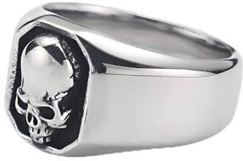 KUTCEK Punk Hip-Hop-Totenkopf-Ring für Herren aus Titanstahl – Halloween, Gothic, Edelstahl, Schmuck, Geschenk, 33 cm, Titanstahl