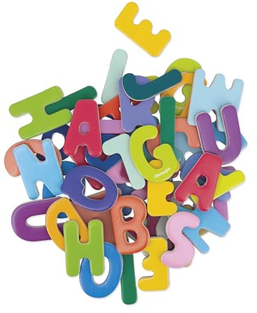 Janod – 52 magnetische Holzmagnete mit Buchstaben – Geeignet für Tafeln oder Kühlschränke – Magnetisches Lernspielzeug zum Erlernen des Alphabets, zum Experimentieren und Spielen – Ab 3 Jahren