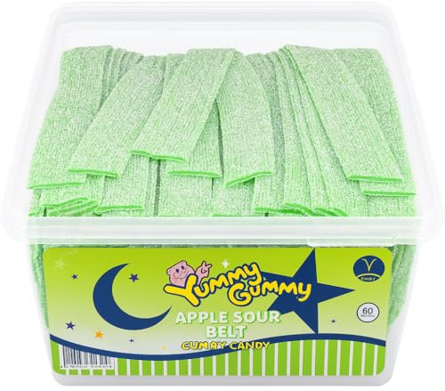 Yummy Gummy Sour Apple Belts – 1.2kg Tub | Soft & Chewy Green Apple Candy | Vegetarian & Halal | Bulk Sour Sweets