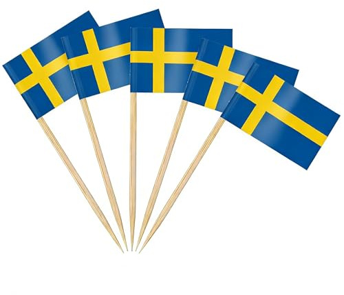 AhfuLife 200 Stück Schweden Zahnstocher Flaggen, Schwedische Deko Fahne Klein Mini Zahnstocher Schweden Fähnchen für WM 2026 Midsommar Festival Cupcake Topper Toothpick Cocktail Party Deko
