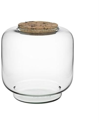 Generico Vaso Terrario in Vetro Trasparente con Tappo in Sughero, Forma Tondeggiante, 19x19 cm