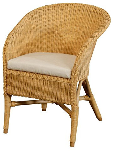 Korb-Outlet Klassischer Rattan Club-Sessel inkl. Polster Beige Rattansessel Flechtsessel (Honig)
