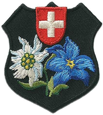 Catch the Patch Trachten Schweizer Wappen Blume - (Größe: 5,2 x 5,5 cm) Aufnäher, Bügelbilder, Aufbügler, Applikationen, Patches, Sticker zum Aufbügeln oder Aufnähen – für Kleidung, Taschen, Jacken