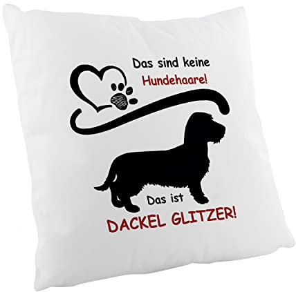 Crealuxe Das sind Keine Hundehaare - das ist Dackel-Glitzer Zierkissen, Sofakissen, bedrucktes Kissen, Bauwollkissen
