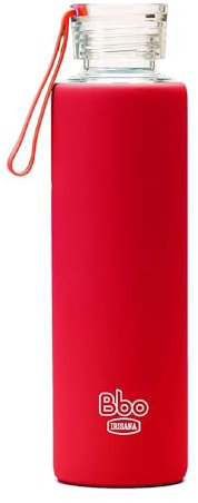Bbo Irisana Botella de vidrio de borosilicato con Funda de silicona, Rojo, 550 ml