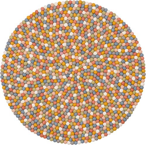 myfelt Liese Filzkugelteppich — Ø 70 cm, ideal für Schlaf-, Wohn-, Kinderzimmer, Flur & Bad, Gelb/Blau/Grün