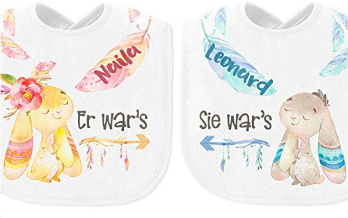 Selket's Shop Baby Lätzchen 2er Set mit Namen – personalisiertes Geschenk für Zwillinge zur Geburt