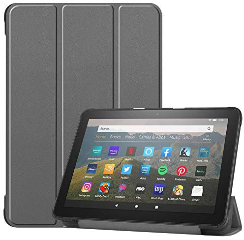 Wuzixi Funda Tablet para Amazon Fire HD 8 Plus 2020, Auto Wake/Sleep, Cuero Carcasa con Soporte Función, Carcasa Case para Amazon Fire HD 8 Plus 2020.Gris
