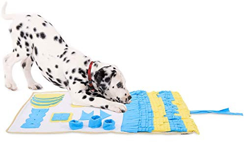 lionto Schnüffelteppich für Hunde und Katzen, Suchmatte zum Stressabbau und zur Konzentrationsförderung, 100x60 cm, Teppich aus Fleece ist maschinenwaschbar mit Rutschfester Unterseite, gelb/blau