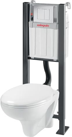 Wirquin 55722933 Wc suspendu universel Smart Rock avec cuvette gain de place et plaque de commande double chasse grise