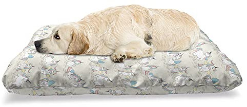 ABAKUHAUS Einhorn Haustierbett, Pferde Entlang Hörner Motiv, beissfestes Kissen für Hunde und Katzen mit abnehmbaren Bezug, 60 cm x 100 cm, Eischale Multicolor