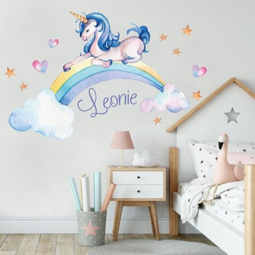 tjapalo® vr92 Mädchen Wandtattoo Einhorn Regenbogen Wandtattoo Kinderzimmer Mädchen name Wandtattoo Babyzimmer name personalisiert, Größe: B29xH19cm (Türschild)