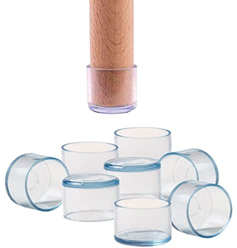 IPEA Casquettes en Silicone pour Chaises et Meubles - 16 Pièces - Pieds Patins Ronds pour Jambes en Bois, Plastique ou Fer de Chaises et Tables - Anti-Rayures et Antibruit - 30 mm - Transparent