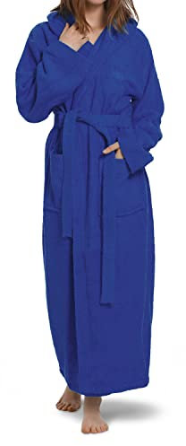 OAHOO Damen und Herren Frottee Bademantel mit Kapuze (1 Stück) Extra-langer Schnitt - Royalblau M