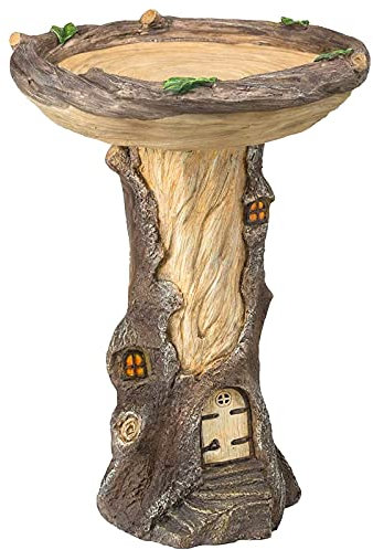 SGerste Baignoire pour oiseaux d'extérieur, fontaine sur pied en résine pour cour, jardin avec base de jardinière, mangeoire, merveilleuse décoration extérieure, cadeau idéal (C)