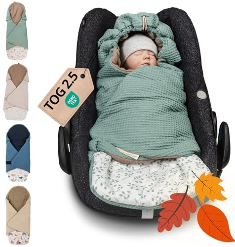 ULLENBOOM Einschlagdecke Babyschale, 100% OEKO-TEX Materialien, Floral-Grün (Made in EU) - Babydecke für Kindersitz oder Kinderwagen, kuschelige Decke für Babys, Ideal für Herbst und Winter