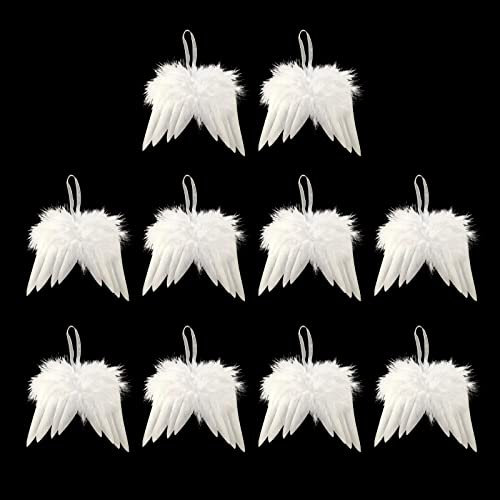 10 Stück Engelsflügel Deko Christbaumschmuck Engel Flügel Weihnachtsbaum Deko Kleiner Engel Ornament Baumschmuck Weihnachten Angel Wings Anhänger Weihnachtsbaum Deko Weiß Federn Weihnachtsbaum Deko