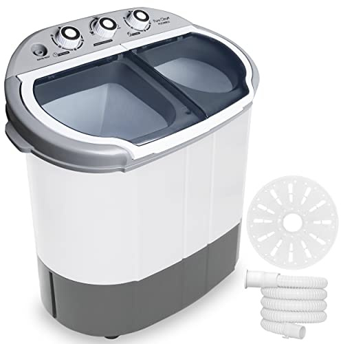 Pyle - Compact Home Washer and Dryer, 2-in-1 Portable Mini Washer, Single Tubs, 12 lbs Capacity:110V, Spin Cycle with Hose, Translucent Window, Great for Smaller Laundry Loads, Gray