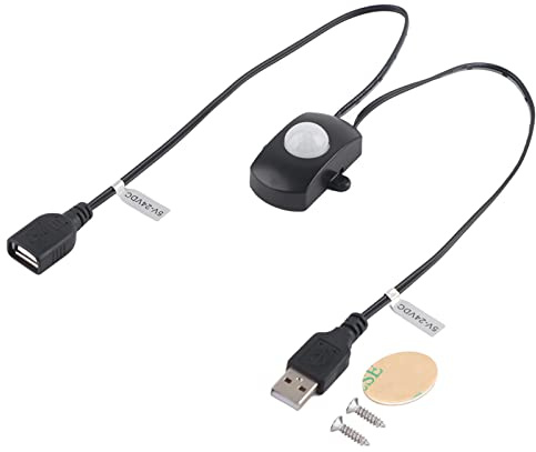 USB-Bewegungssensor, 2A DC 5‑24V PIR Infrarot-Bewegungsmelder 5V Stecker Schalter LED-Streifen USB-Schnittstelle Weißer Schalter -Infrarotsensor Detektor Automatisch (Schwarz)
