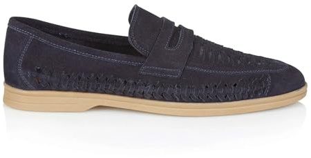Silver Street London Mens Perth Suede Navy Leather Step-in Loafer with Woven Panels - 9