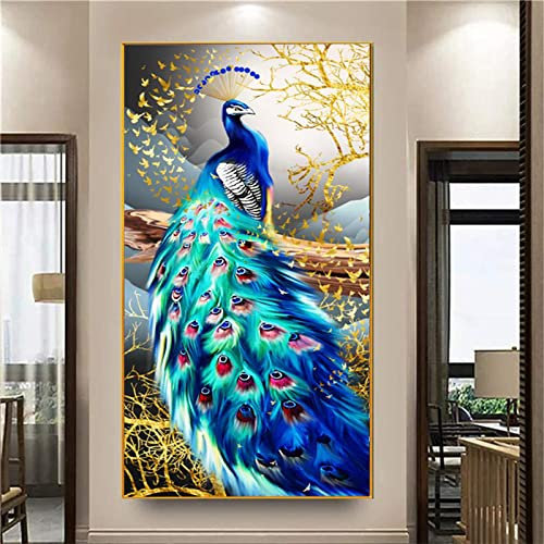 Trayosin Diamond Painting Erwachsene 5D Diamant Painting Bilder Erwachsene Pfau Groß XXL Set Full Drill mit Diamond Painting Zubehör DIY Diamant Malen nach Zahlen für Wand Décor Geschsenk (90x40cm)
