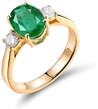 Lieson Gold Ring Damen 750 18K, Ehering Frauen Elegant Oval Smaragd 1.65ct mit Diamant 0.3ct Verlobungsringe Gold Gr.57 (18.1)
